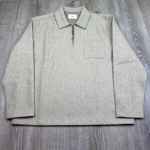 Folk Mens Stone Beige Quarter Zip Long Sleeves Classic Pullover Sweater Size L